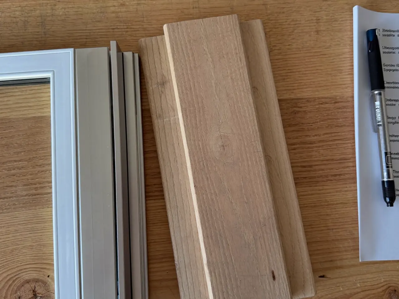 Personalised double glazing quote laid out beside frame material swatches